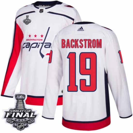 Men's Adidas Washington Capitals 19 Nicklas Backstrom Authentic White Away 2018 Stanley Cup Final NHL Jersey