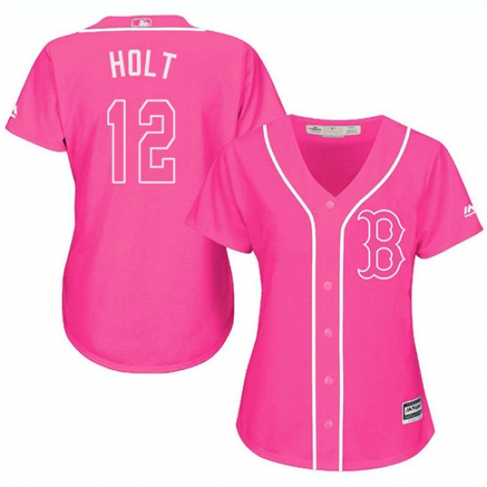 Women's Majestic Boston Red Sox 12 Brock Holt Replica Pink Fashion MLB Jersey