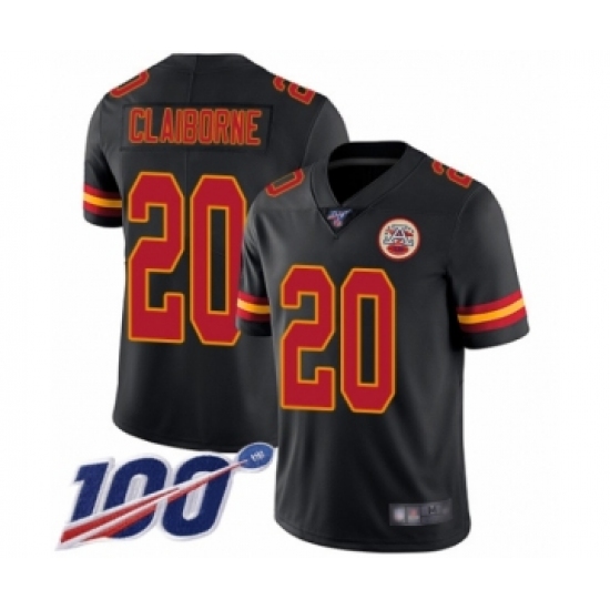 Men's Kansas City Chiefs 20 Morris Claiborne Limited Black Rush Vapor Untouchable 100th Season Football Jersey