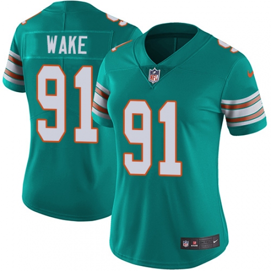 Women's Nike Miami Dolphins 91 Cameron Wake Aqua Green Alternate Vapor Untouchable Limited Player NFL Jersey