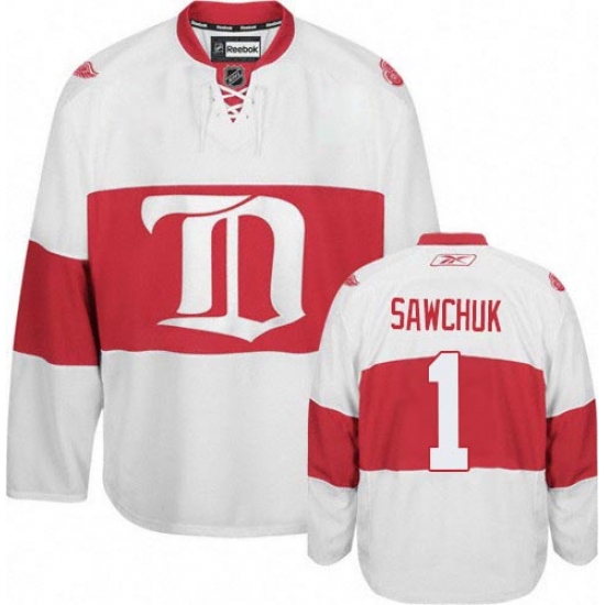 Men's Reebok Detroit Red Wings 1 Terry Sawchuk Premier White Third NHL Jersey