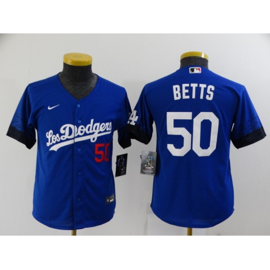 Youth Los Angeles Dodgers 50 Mookie Betts Blue City Player Jersey