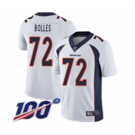 Men's Denver Broncos 72 Garett Bolles White Vapor Untouchable Limited Player 100th Season Football Jersey