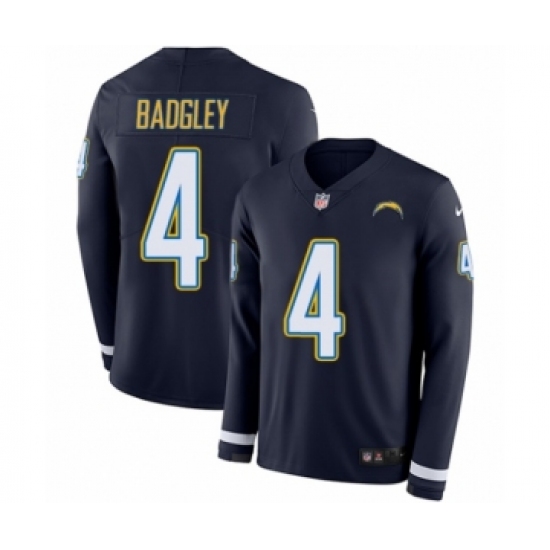 Men's Nike Los Angeles Chargers 4 Michael Badgley Limited Navy Blue Therma Long Sleeve NFL Jersey