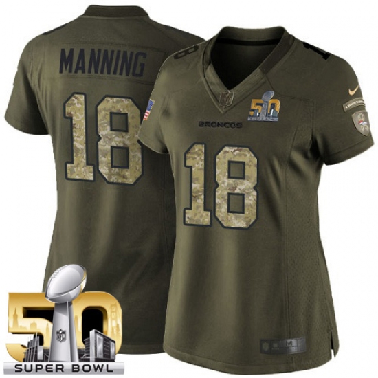 Women's Nike Denver Broncos 18 Peyton Manning Elite Green Salute to Service Super Bowl 50 Bound NFL Jersey