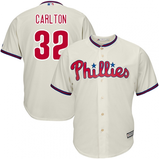 Men's Majestic Philadelphia Phillies 32 Steve Carlton Replica Cream Alternate Cool Base MLB Jersey