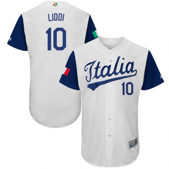Men's Italy Baseball Majestic 10 Alex Liddi White 2017 World Baseball Classic Authentic Team Jersey