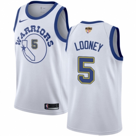 Men's Nike Golden State Warriors 5 Kevon Looney Authentic White Hardwood Classics 2018 NBA Finals Bound NBA Jersey