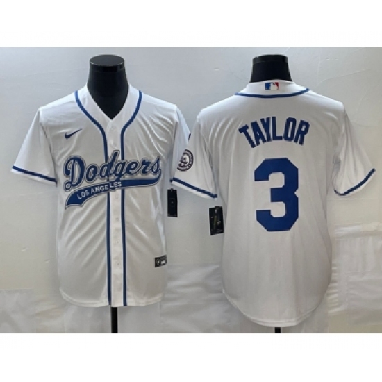 Men's Los Angeles Dodgers 3 Chris Taylor White Cool Base Stitched Baseball Jersey