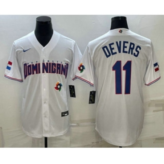 Men's Dominican Republic Baseball 11 Rafael Devers 2023 White World Baseball Classic Stitched Jersey