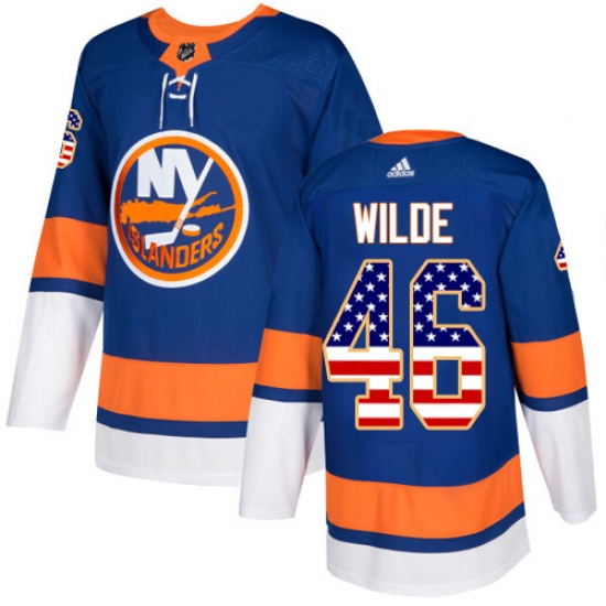 Men's Adidas New York Islanders 46 Bode Wilde Authentic Royal Blue USA Flag Fashion NHL Jersey