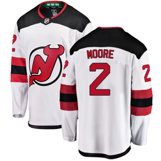 Men's New Jersey Devils 2 John Moore Fanatics Branded White Away Breakaway NHL Jersey