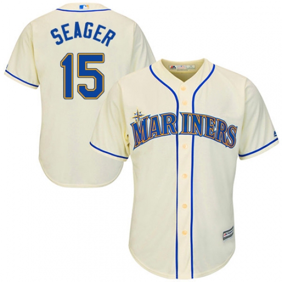 Youth Majestic Seattle Mariners 15 Kyle Seager Replica Cream Alternate Cool Base MLB Jersey