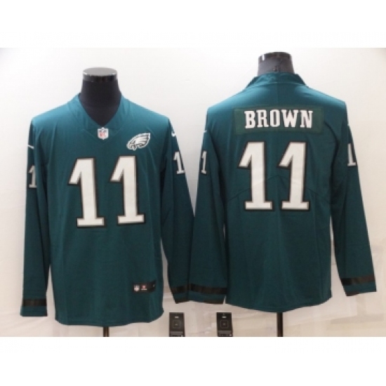 Men's Philadelphia Eagles 11 A. J. Brown Nike Green Therma Long Sleeve Limited Jersey