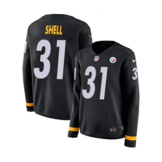 Women's Nike Pittsburgh Steelers 31 Donnie Shell Limited Black Therma Long Sleeve NFL Jersey