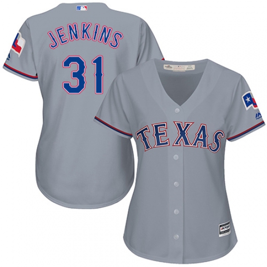 Women's Majestic Texas Rangers 31 Ferguson Jenkins Replica Grey Road Cool Base MLB Jersey