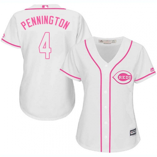 Women's Majestic Cincinnati Reds 4 Cliff Pennington Replica White Fashion Cool Base MLB Jersey