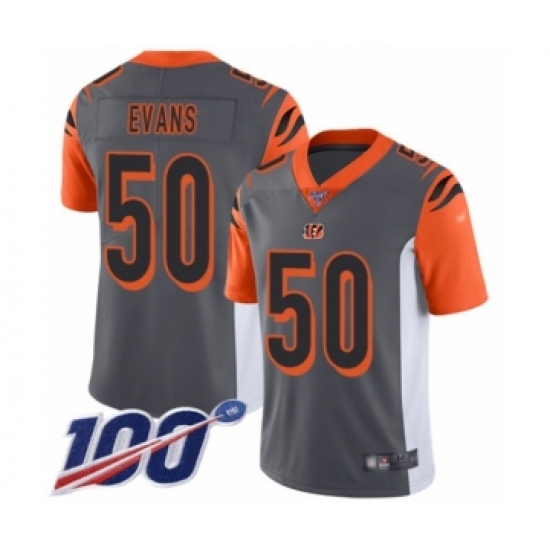 Men's Cincinnati Bengals 50 Jordan Evans Limited Silver Inverted Legend 100th Season Football Jersey
