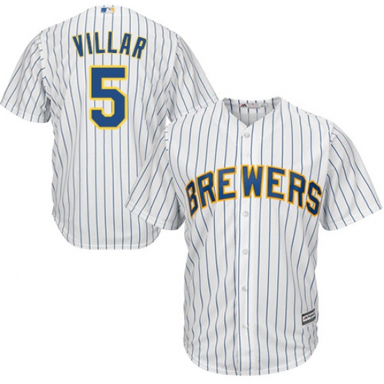Men's Majestic Milwaukee Brewers 5 Jonathan Villar Replica White Alternate Cool Base MLB Jersey