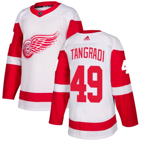 Men's Adidas Detroit Red Wings 49 Eric Tangradi Authentic White Away NHL Jersey