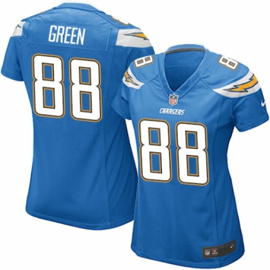 Women's Nike Los Angeles Chargers 88 Virgil Green Game Electric Blue Alternate NFL Jersey
