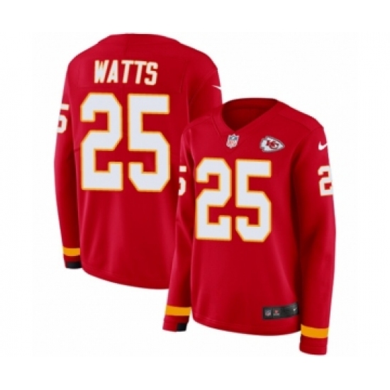 Women's Nike Kansas City Chiefs 25 Armani Watts Limited Red Therma Long Sleeve NFL Jersey