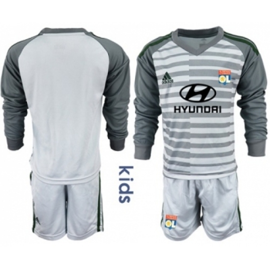 Lyon Blank Grey Goalkeeper Long Sleeves Kid Soccer Club Jersey