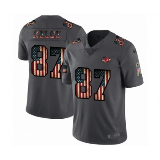 Men's Kansas City Chiefs 87 Travis Kelce Limited Black USA Flag 2019 Salute To Service Football Jersey