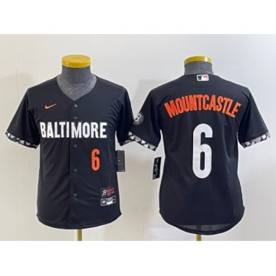 Youth Baltimore Orioles 6 Ryan Mountcastle Number Black 2023 City Connect Cool Base Stitched Jersey