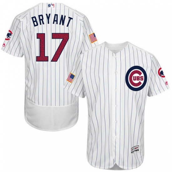 Men's Majestic Chicago Cubs 17 Kris Bryant White Fashion Stars & Stripes Flex Base MLB Jersey
