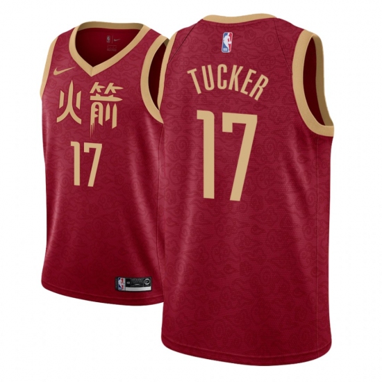 Men NBA 2018-19 Houston Rockets 17 P J Tucker City Edition Red Jersey