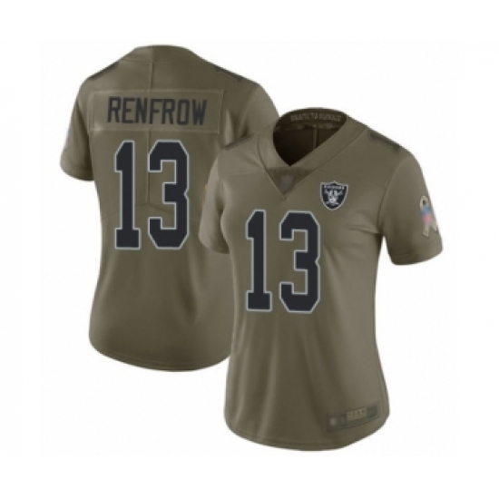 Women's Oakland Raiders 13 Hunter Renfrow Limited Olive 2017 Salute to Service Football Jersey