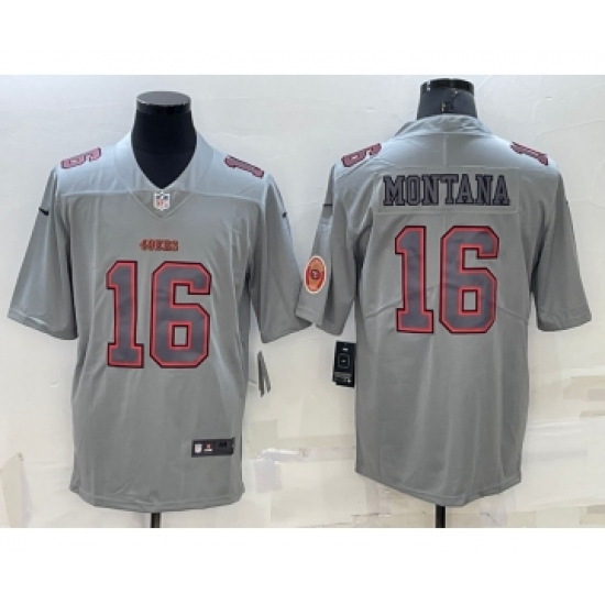 Men's San Francisco 49ers 16 Joe Montana LOGO Grey Atmosphere Fashion 2022 Vapor Untouchable Stitched Limited Jersey