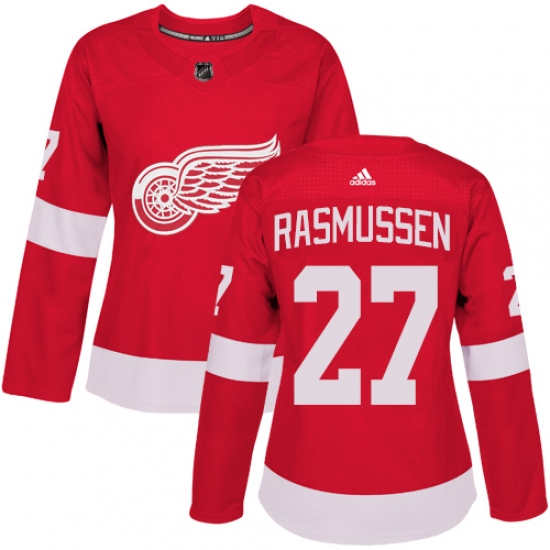 Women's Adidas Detroit Red Wings 27 Michael Rasmussen Authentic Red Home NHL Jersey