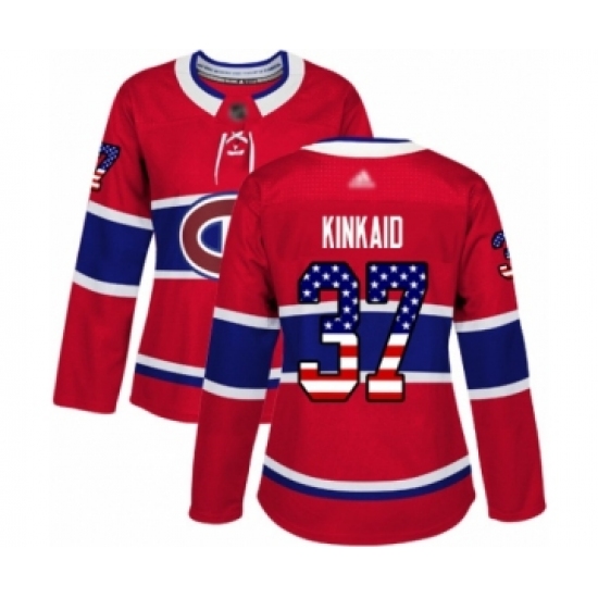 Women's Montreal Canadiens 37 Keith Kinkaid Authentic Red USA Flag Fashion Hockey Jersey