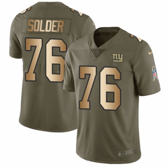 Men's Nike New York Giants 76 Nate Solder Limited Olive Gold 2017 Salute to Service NFL Jersey