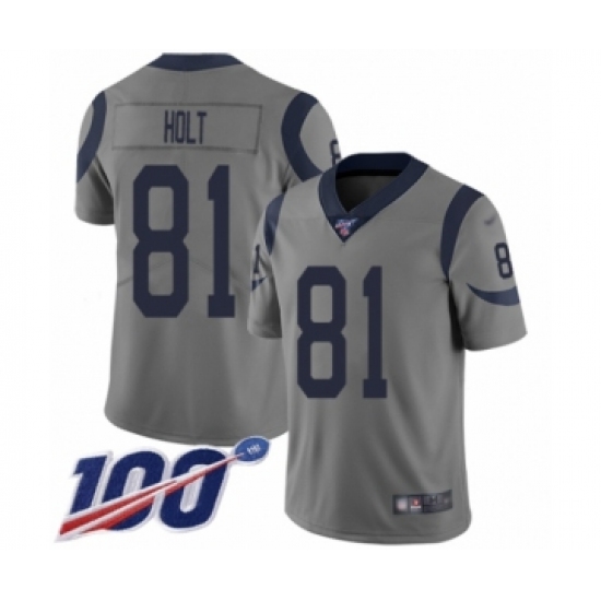Youth Los Angeles Rams 81 Torry Holt Limited Gray Inverted Legend 100th Season Football Jersey