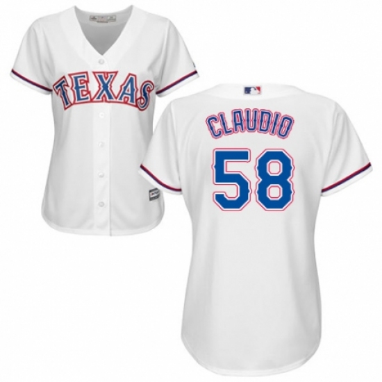 Women's Majestic Texas Rangers 58 Alex Claudio Replica White Home Cool Base MLB Jersey