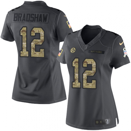 Women's Nike Pittsburgh Steelers 12 Terry Bradshaw Limited Black 2016 Salute to Service NFL Jersey