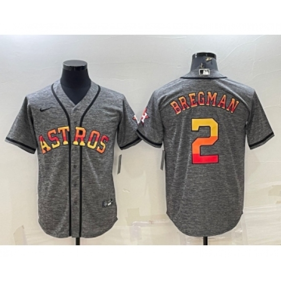 Men's Houston Astros 2 Alex Bregman Grey With Patch Cool Base Stitched Baseball Jersey