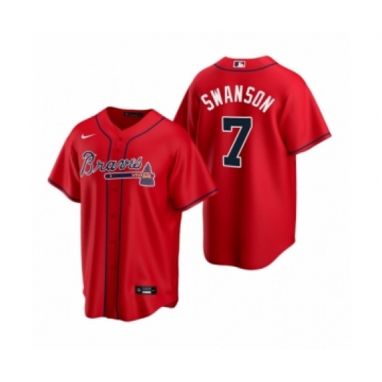 Men's Atlanta Braves 7 Dansby Swanson Nike Red 2020 Replica Alternate Jersey