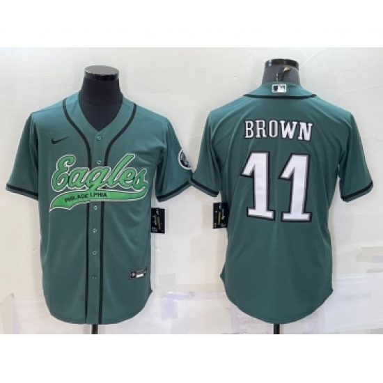 Men's Philadelphia Eagles 11 AJ Brown Green Base Stitched Baseball Jersey