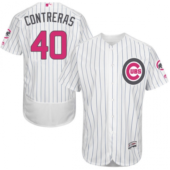 Men's Majestic Chicago Cubs 40 Willson Contreras Authentic White 2016 Mother's Day Fashion Flex Base MLB Jersey