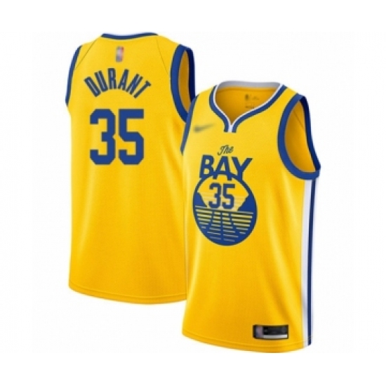 Youth Golden State Warriors 35 Kevin Durant Swingman Gold Finished Basketball Jersey - Statement Edition