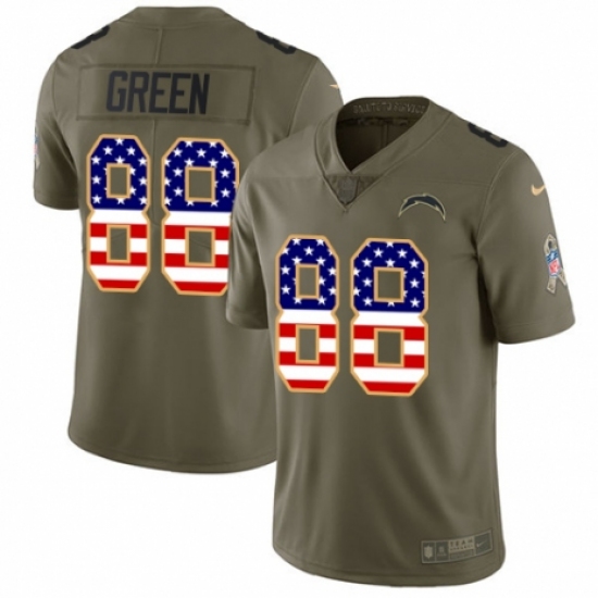 Youth Nike Los Angeles Chargers 88 Virgil Green Limited Olive/USA Flag 2017 Salute to Service NFL Jersey