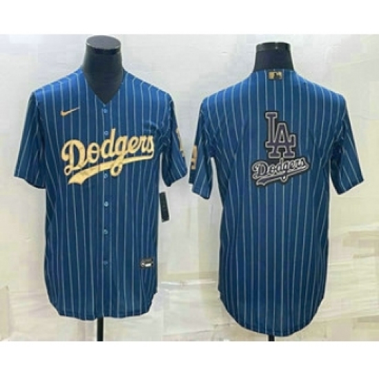 Men's Los Angeles Dodgers Big Logo Navy Blue Pinstripe Stitched MLB Cool Base Nike Jerseys