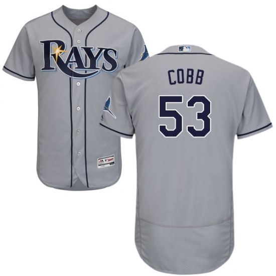 Men's Majestic Tampa Bay Rays 53 Alex Cobb Grey Road Flex Base Authentic Collection MLB Jersey