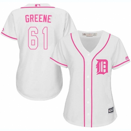 Women's Majestic Detroit Tigers 61 Shane Greene Replica White Fashion Cool Base MLB Jersey