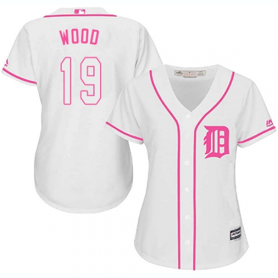 Women's Majestic Detroit Tigers 19 Travis Wood Replica White Fashion Cool Base MLB Jersey