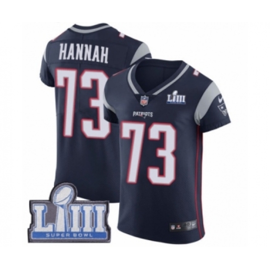 Men's Nike New England Patriots 73 John Hannah Navy Blue Team Color Vapor Untouchable Elite Player Super Bowl LIII Bound NFL Jersey